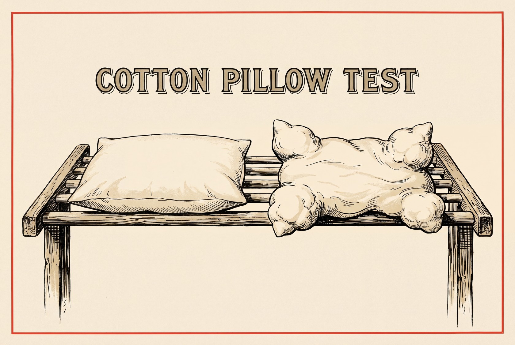 Two white cotton bed pillows on a wooden drying rack. The left pillow is smooth and evenly full; the right pillow sags in the middle, with lumps of fill gathered at its corners, as can happen after a machine wash.